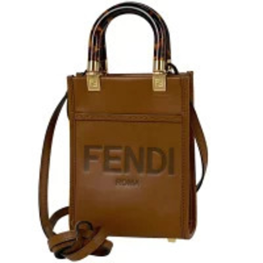 Fendi Sunshine Shopper Handbag Demi Shoulder Bag Leather Brown